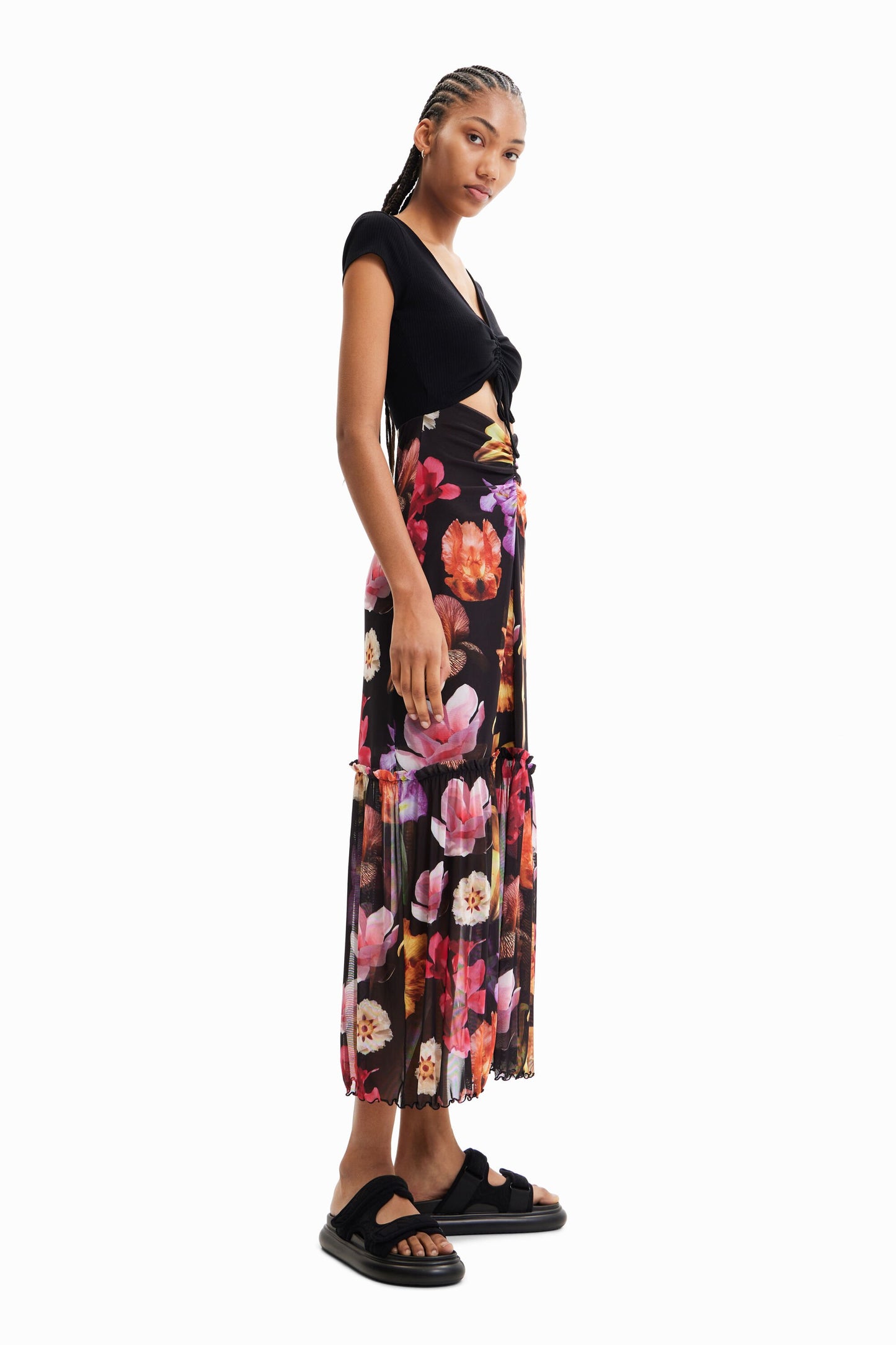 Combination floral long dress