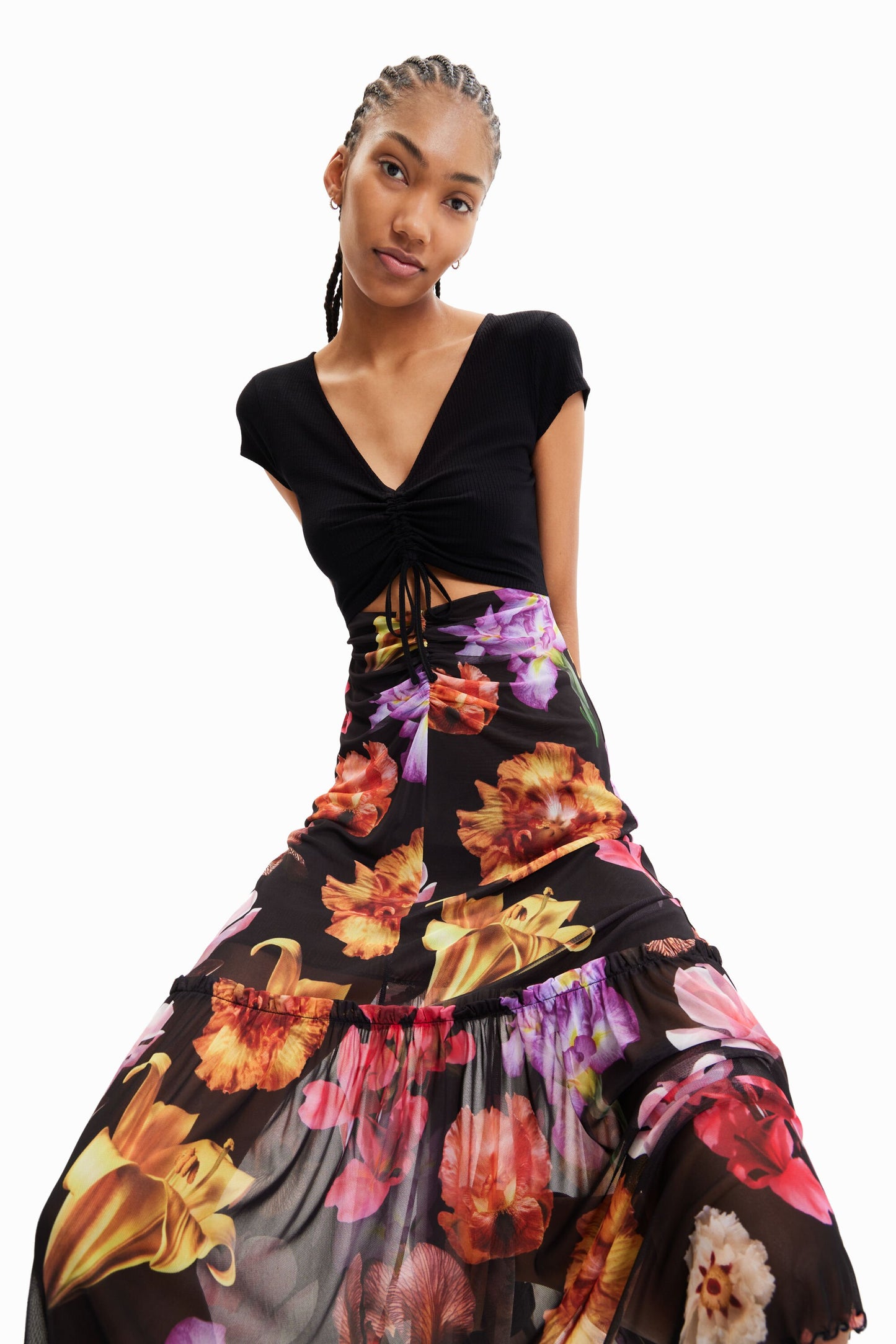 Combination floral long dress
