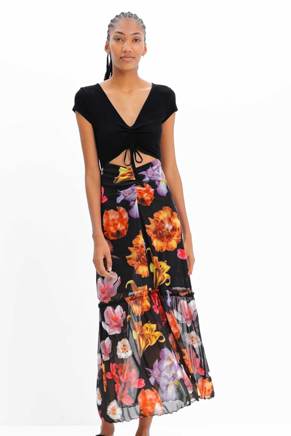 Combination floral long dress