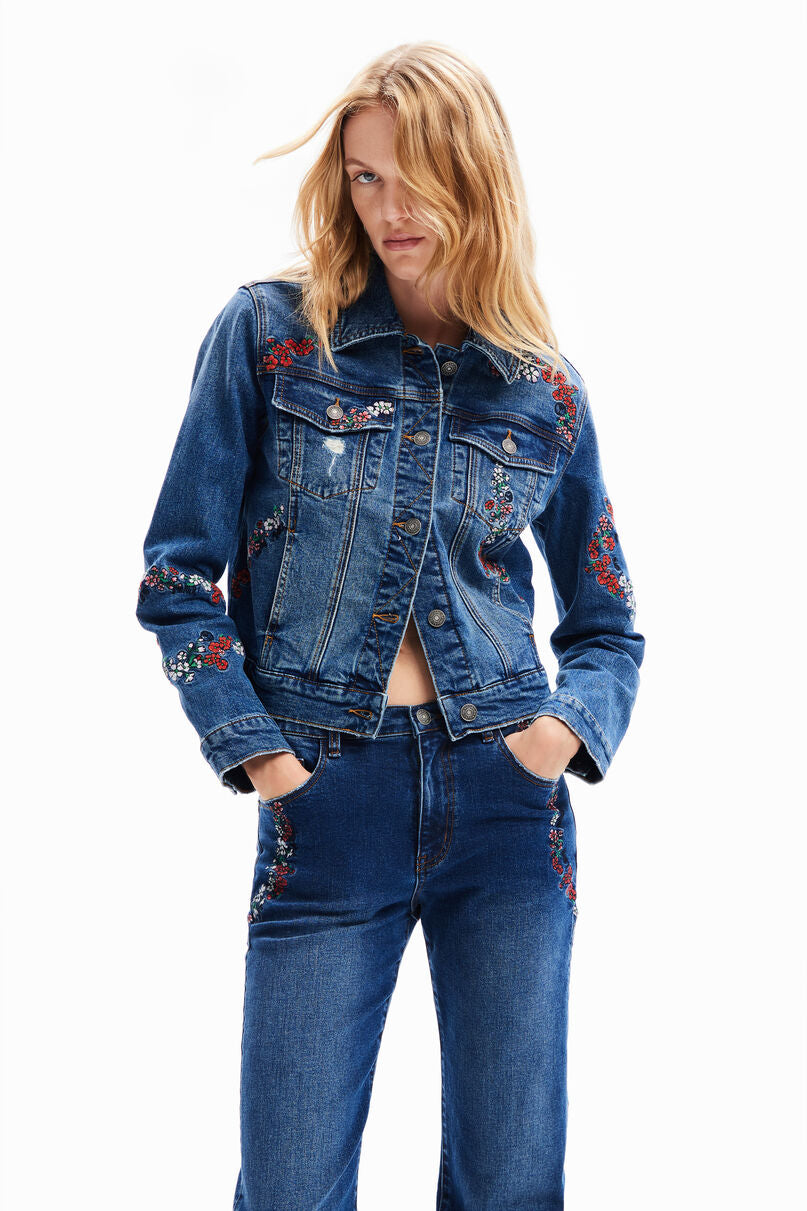 Floral flare jeans