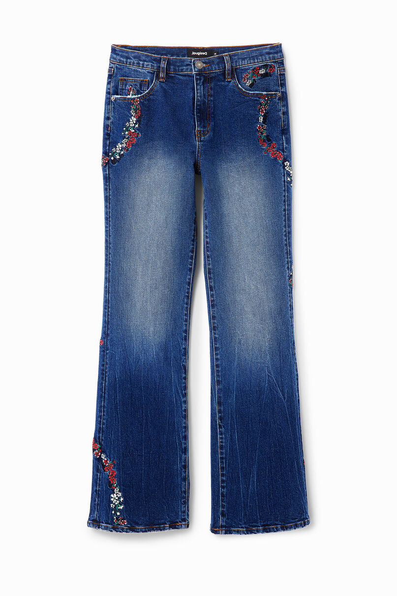 Floral flare jeans