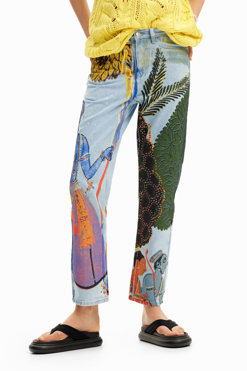 Straight India print jeans