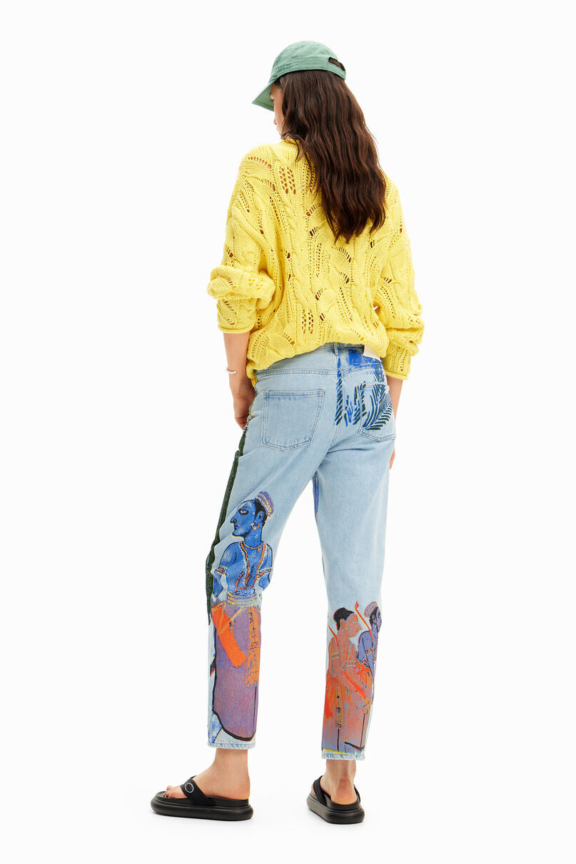 Straight India print jeans