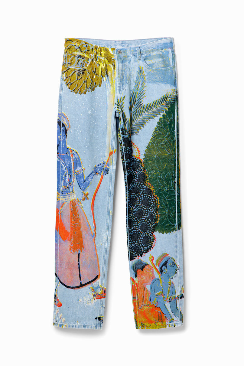 Straight India print jeans