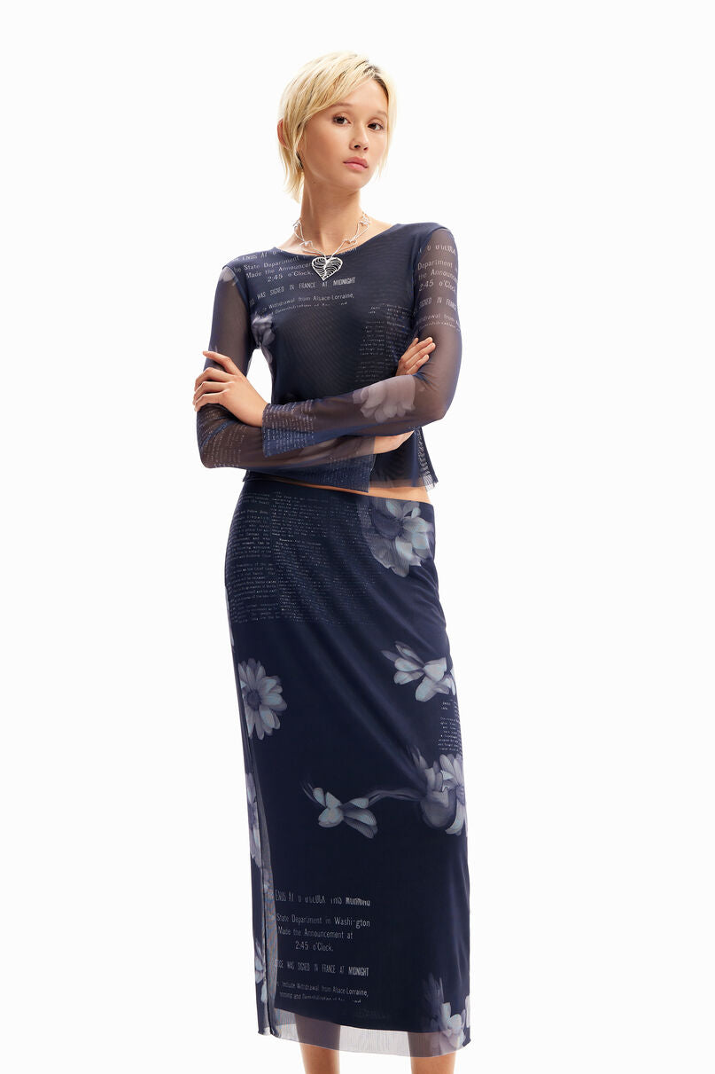 Tulle newspaper midi skirt