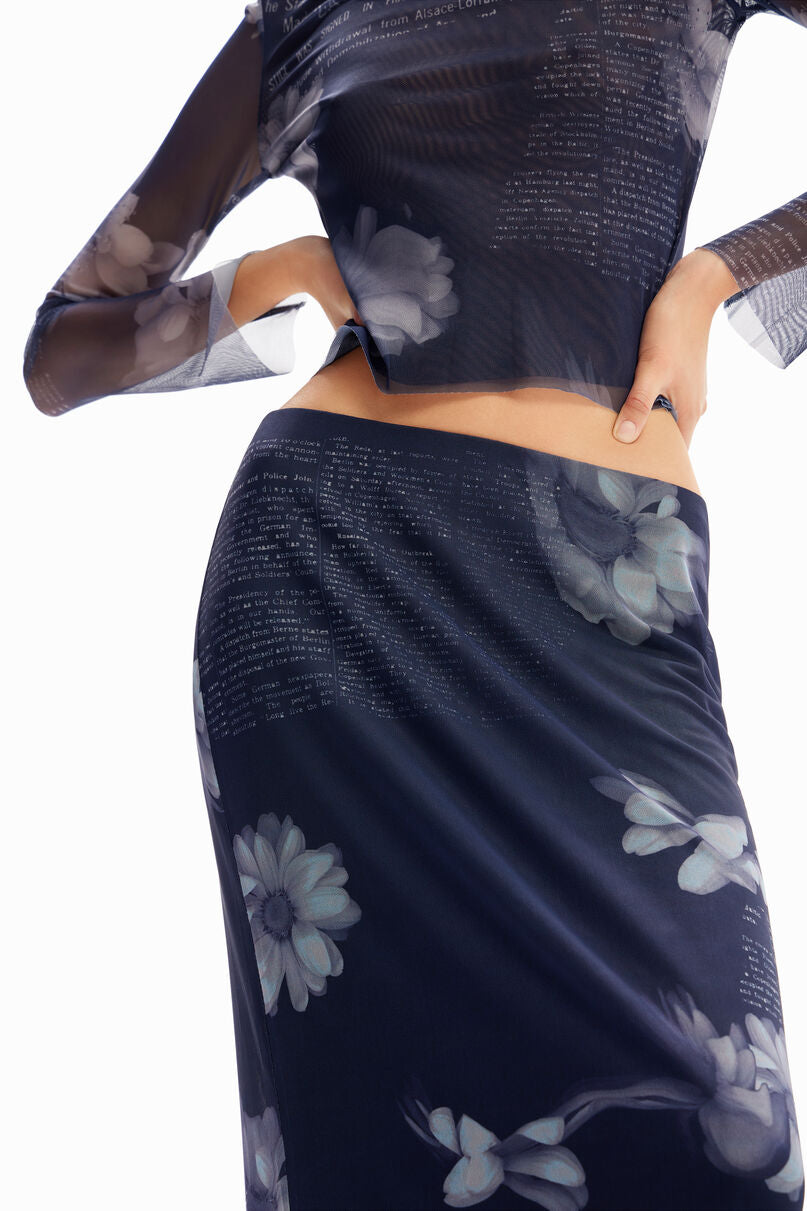 Tulle newspaper midi skirt