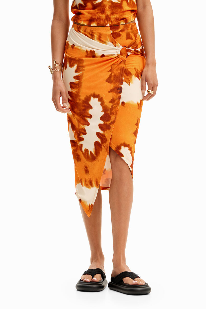 Tie-dye wrap midi skirt
