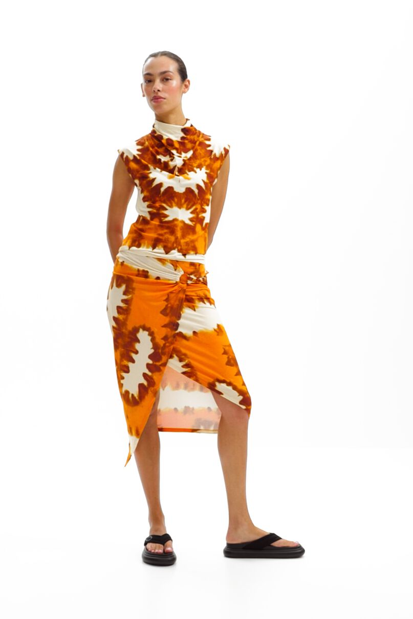 Tie-dye wrap midi skirt