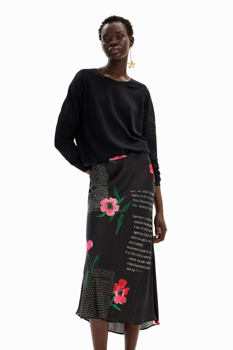 Text slip midi skirt