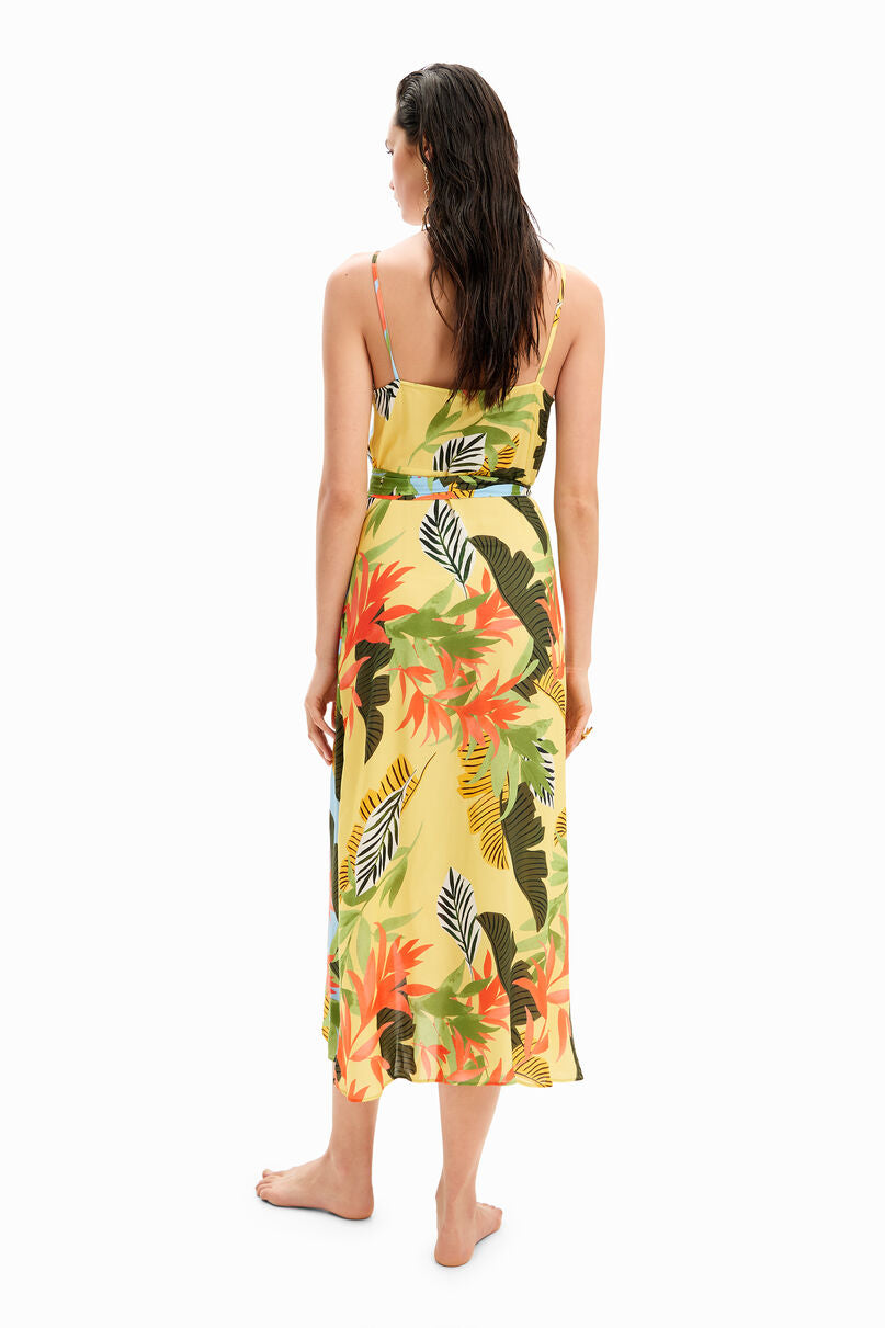 Tropical wrap midi dress