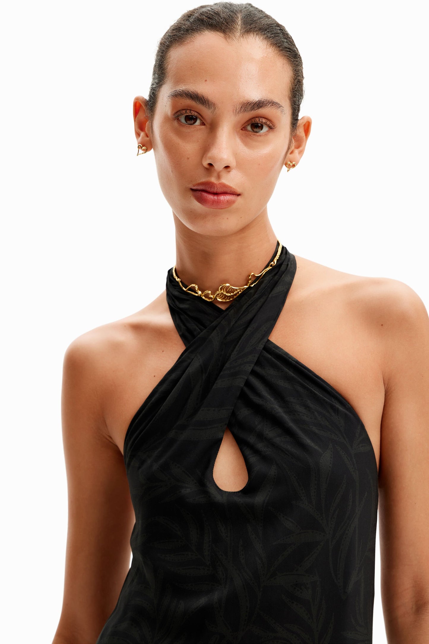 Jungle design maxi halter neck dress