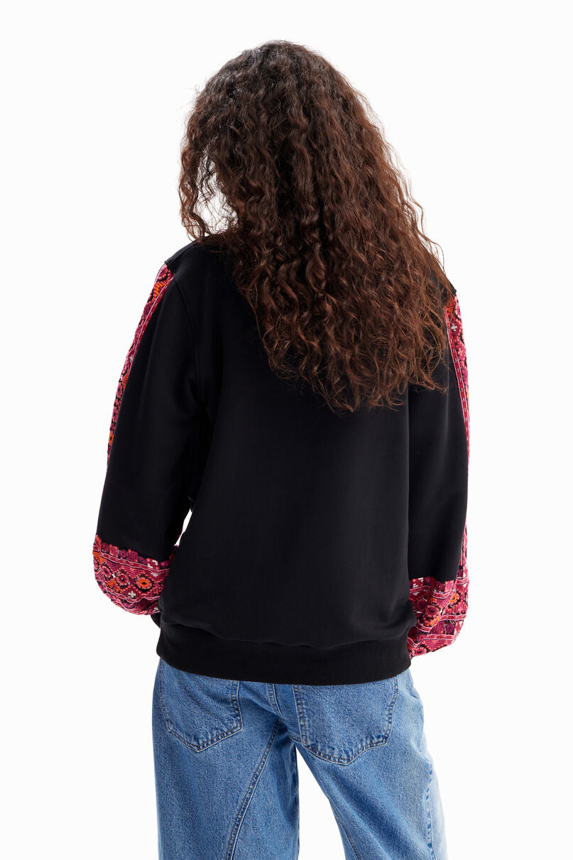 Embroidered balloon sleeve sweatshirt