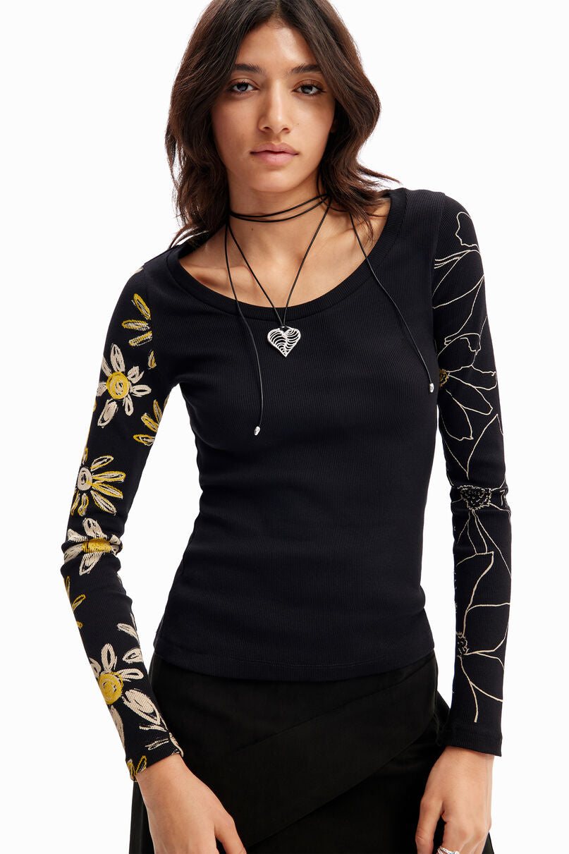 Ribbed floral T-shirt