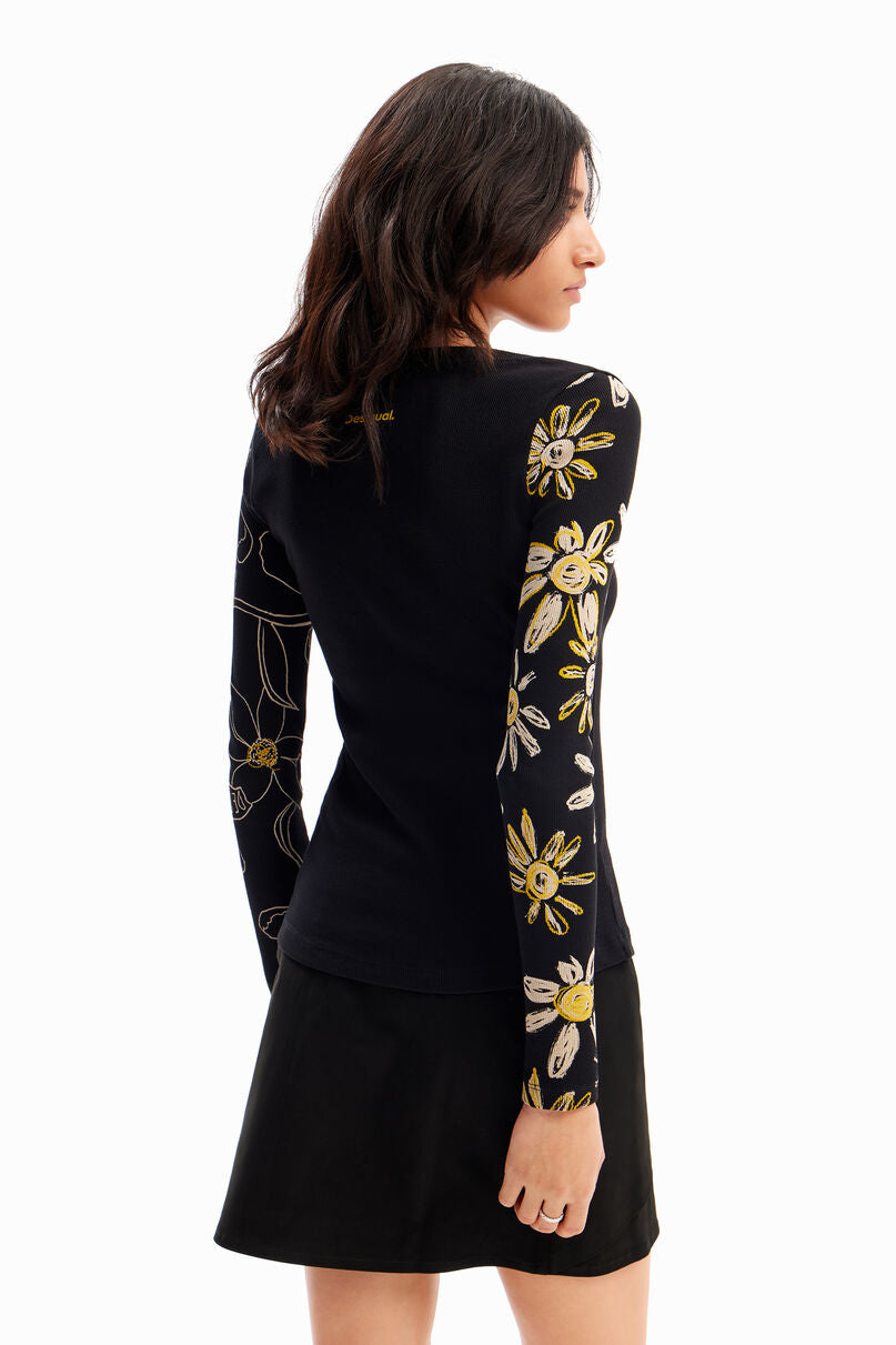 Ribbed floral T-shirt