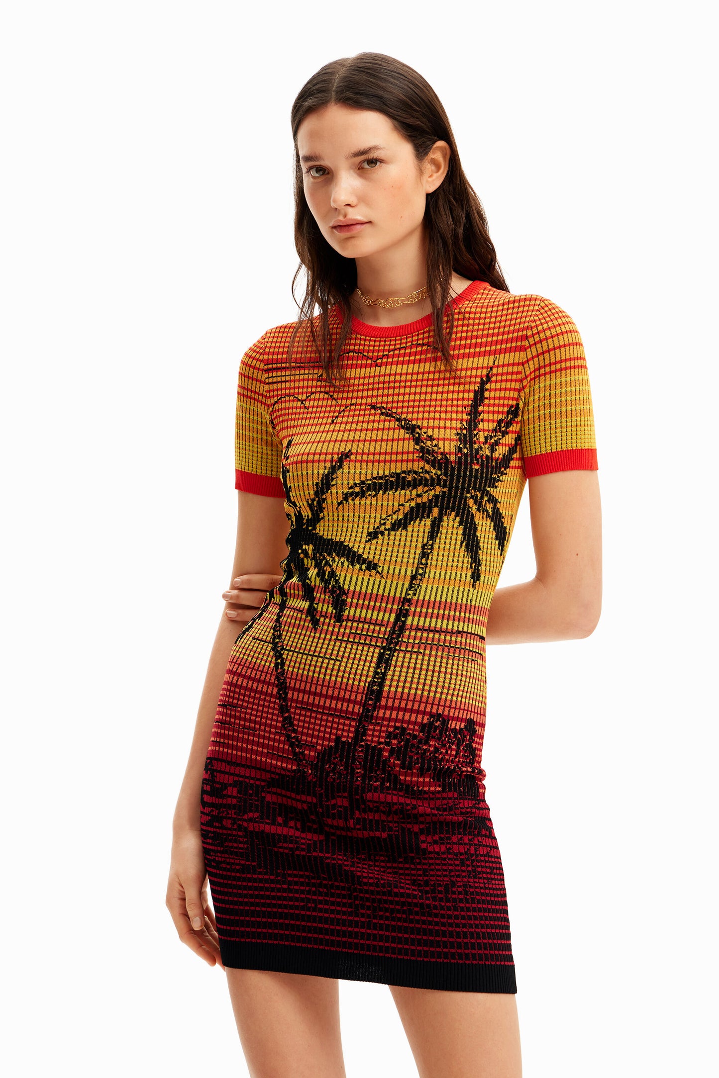 Short knit palm tree dress