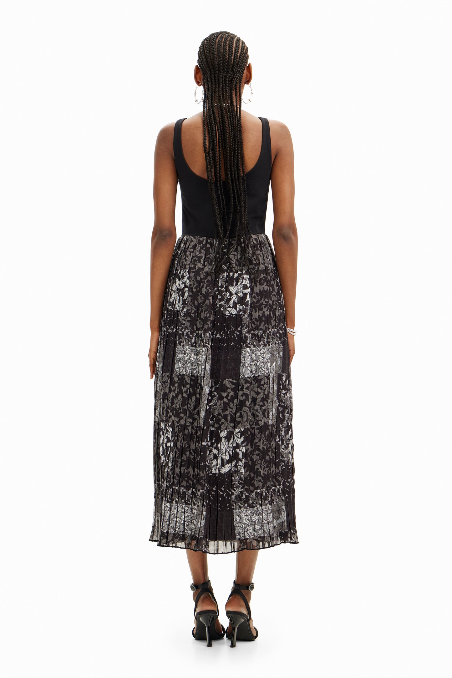 Pleated combination midi dress