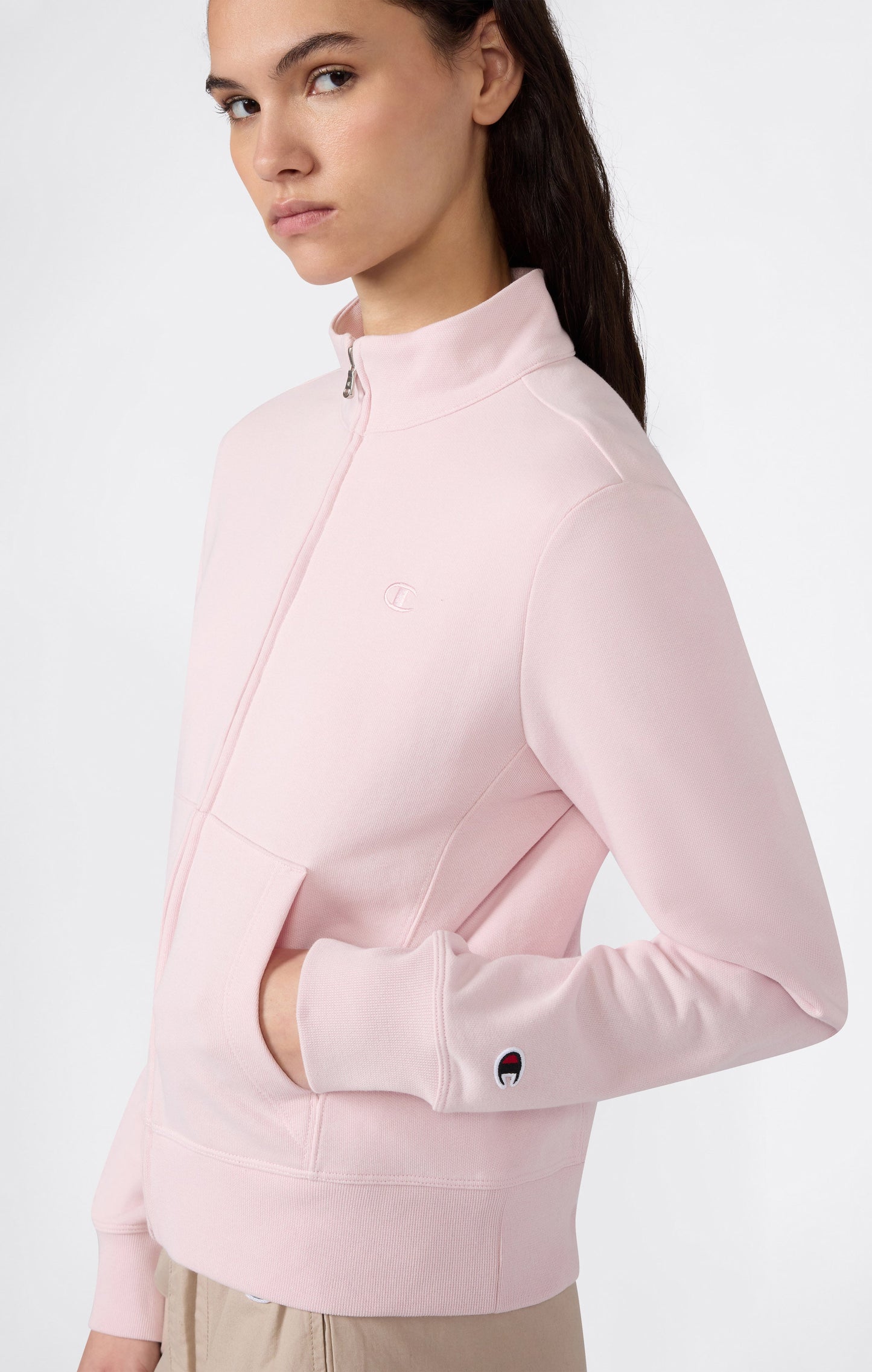 Women's Lightweight Full Zip Sweatshirt with Tonal Embroidered C Logo Icons