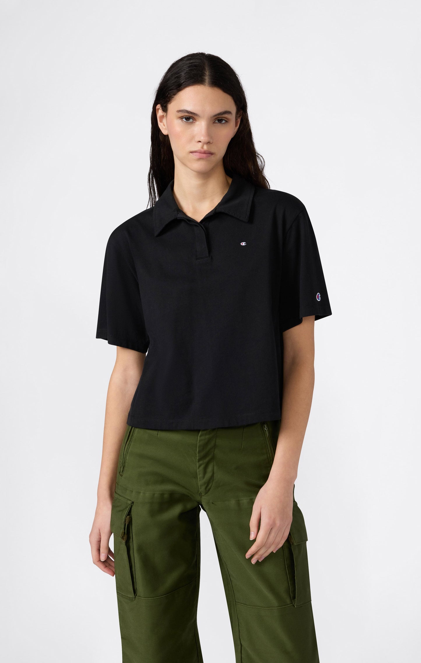 Women's Cropped Cotton Jersey Polo Shirt