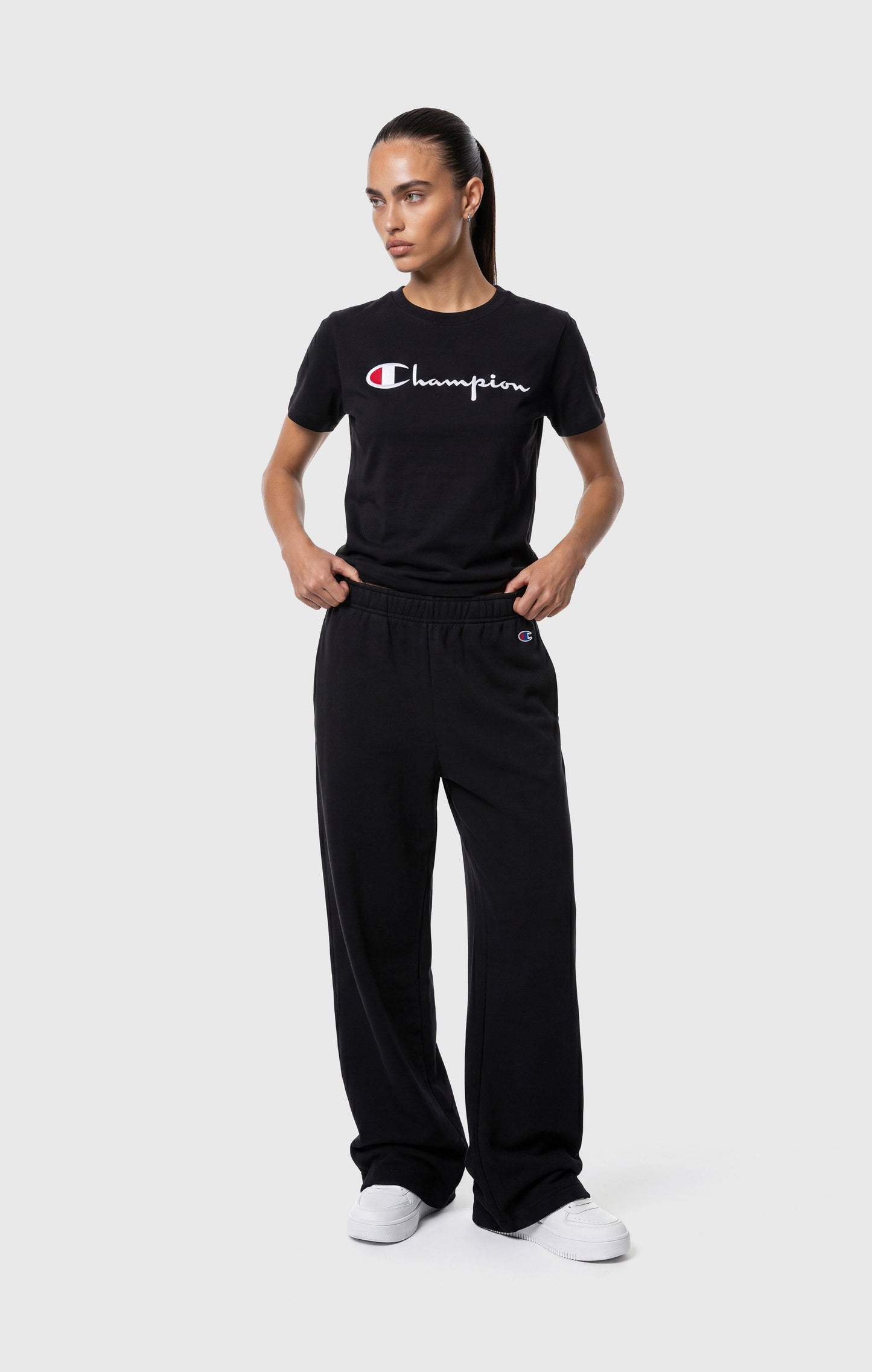 Women's Reverse Weave Crewneck T-Shirt with Embroidered Logo