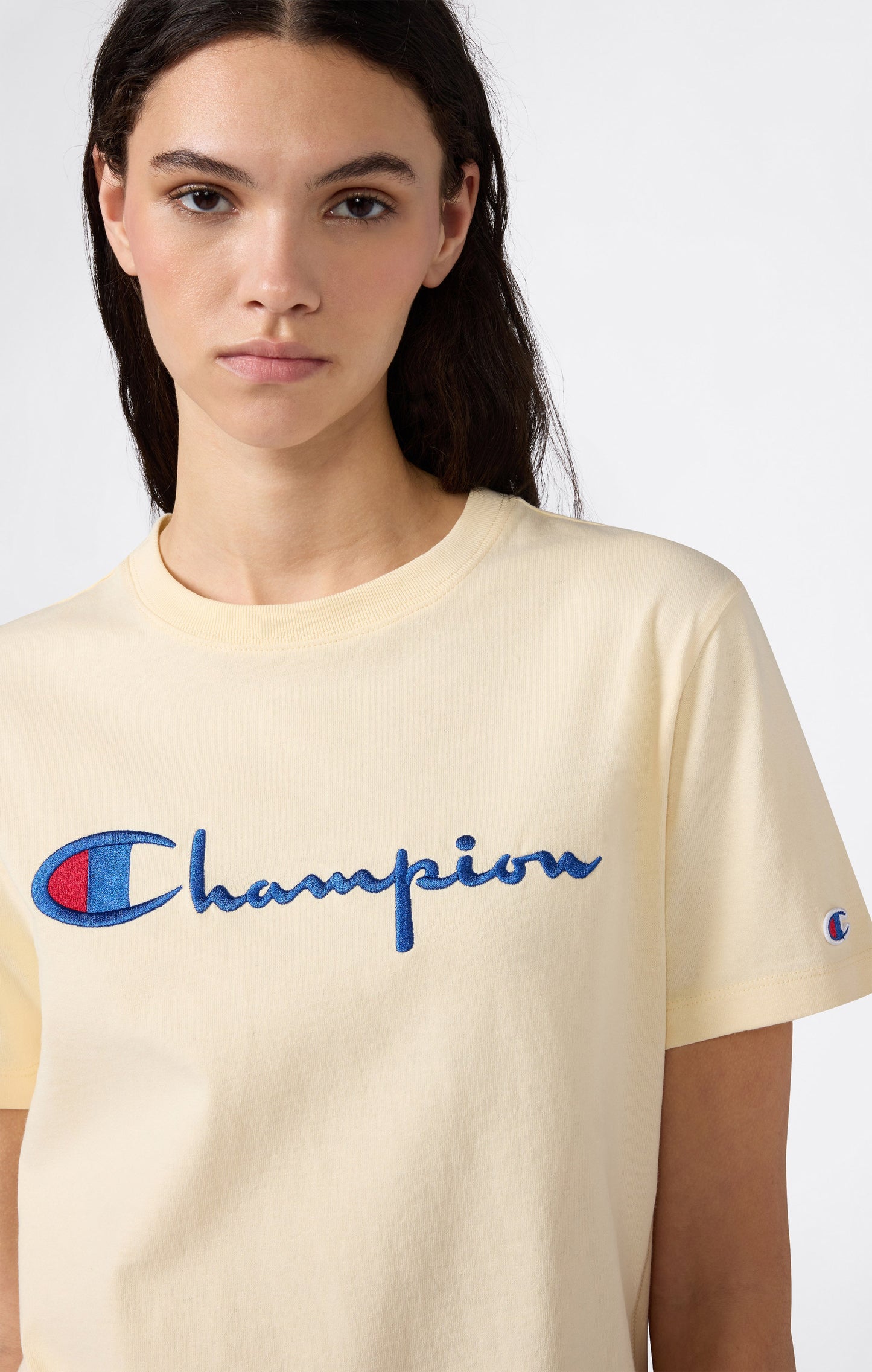 Women's Reverse Weave Crewneck T-Shirt with Embroidered Logo