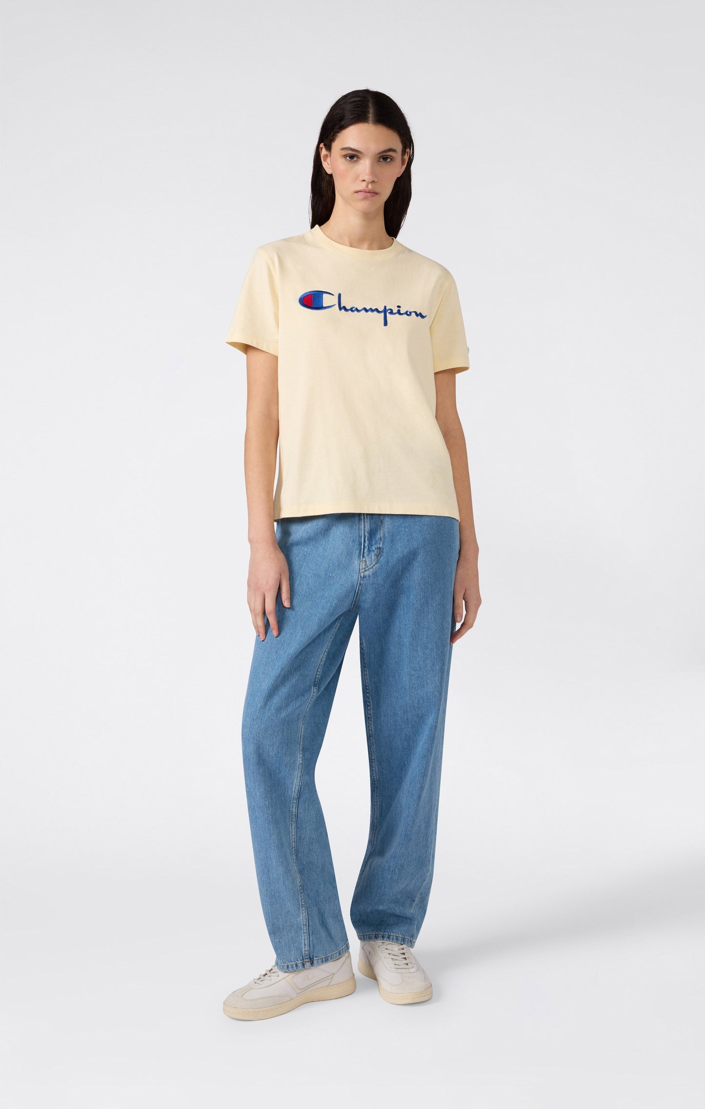Women's Reverse Weave Crewneck T-Shirt with Embroidered Logo
