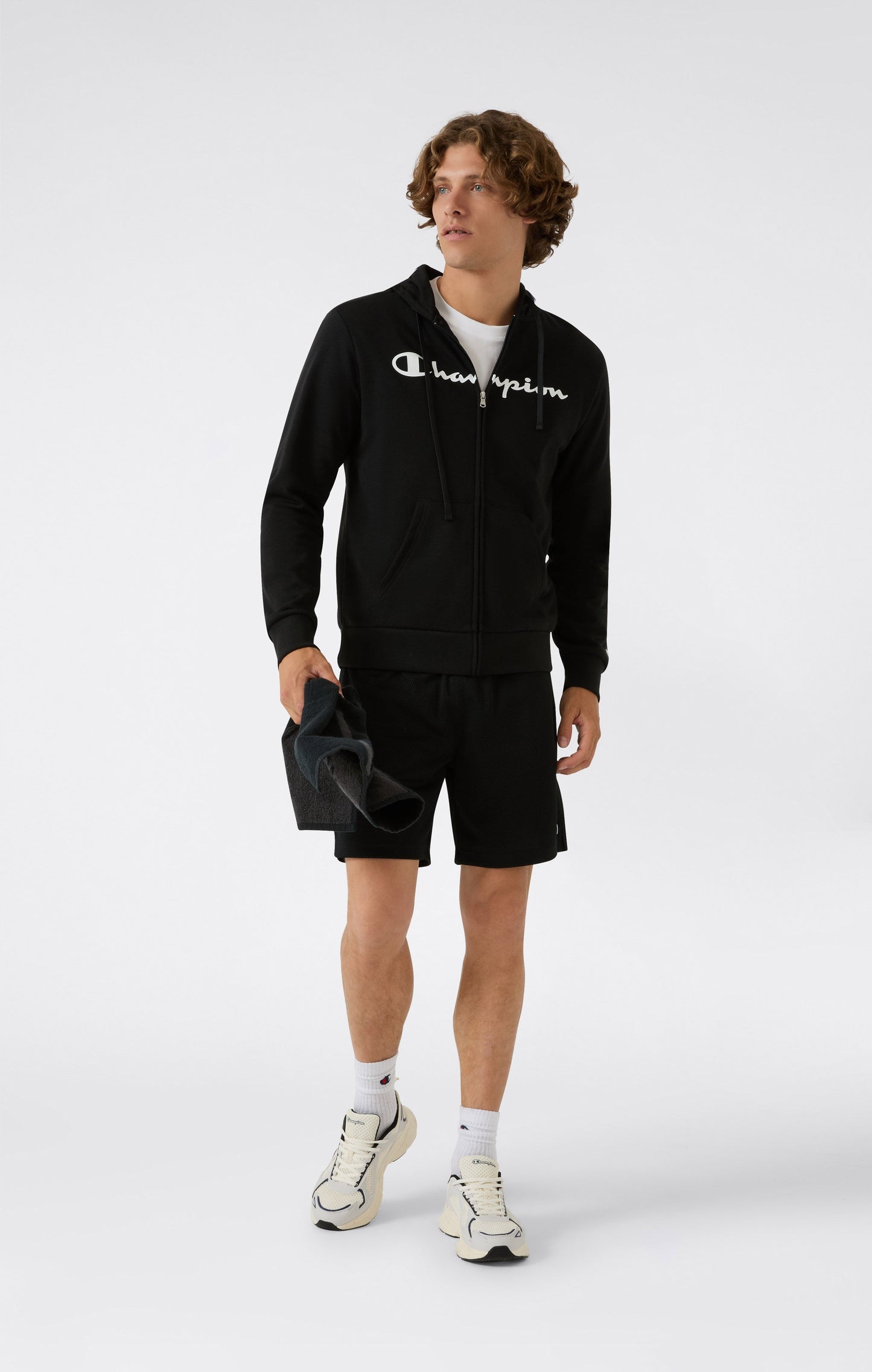 Men's Lightweight Full Zip Hooded Sweatshirt with Maxi Printed Logo