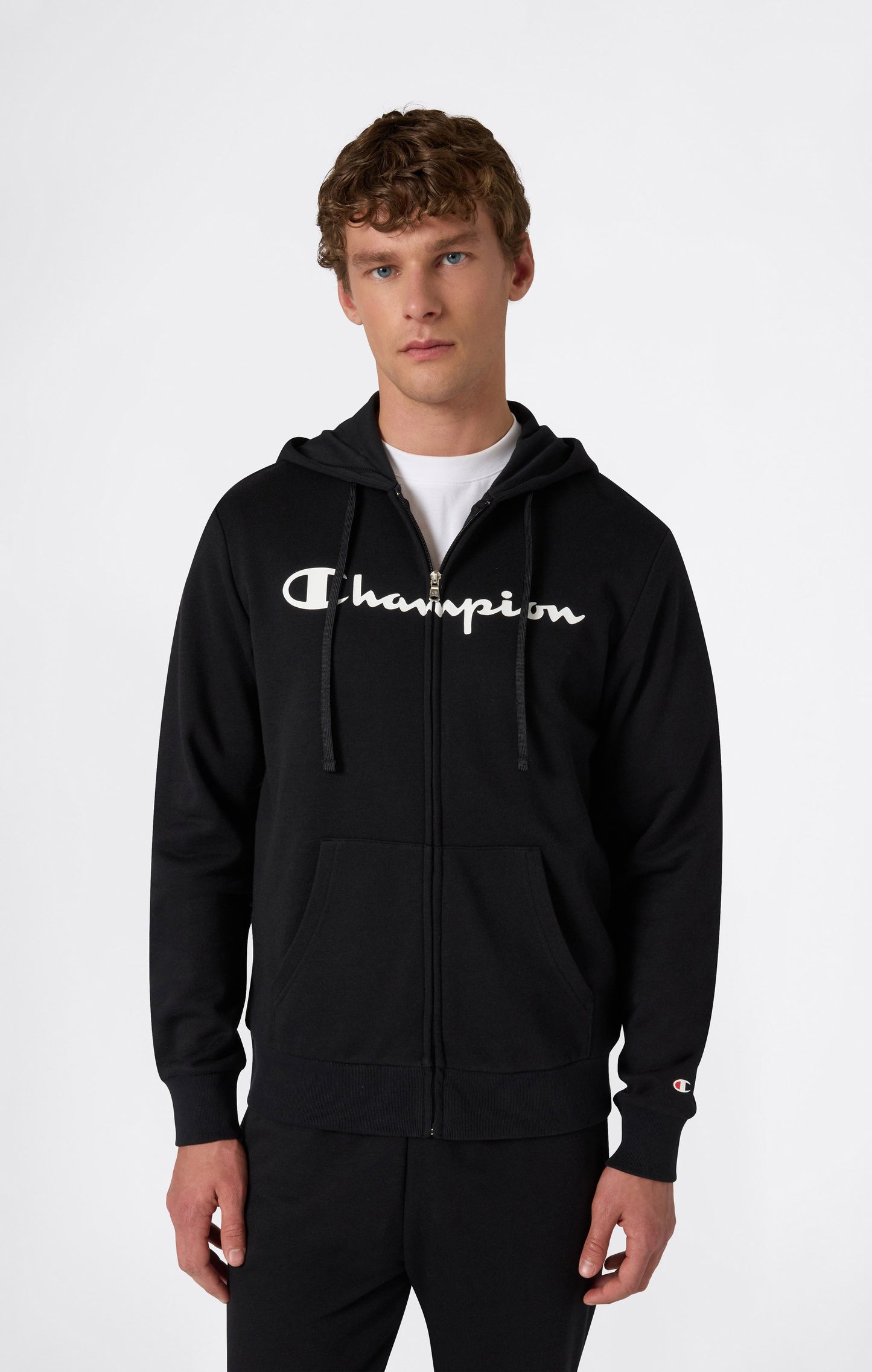 Men's Lightweight Full Zip Hooded Sweatshirt with Maxi Printed Logo