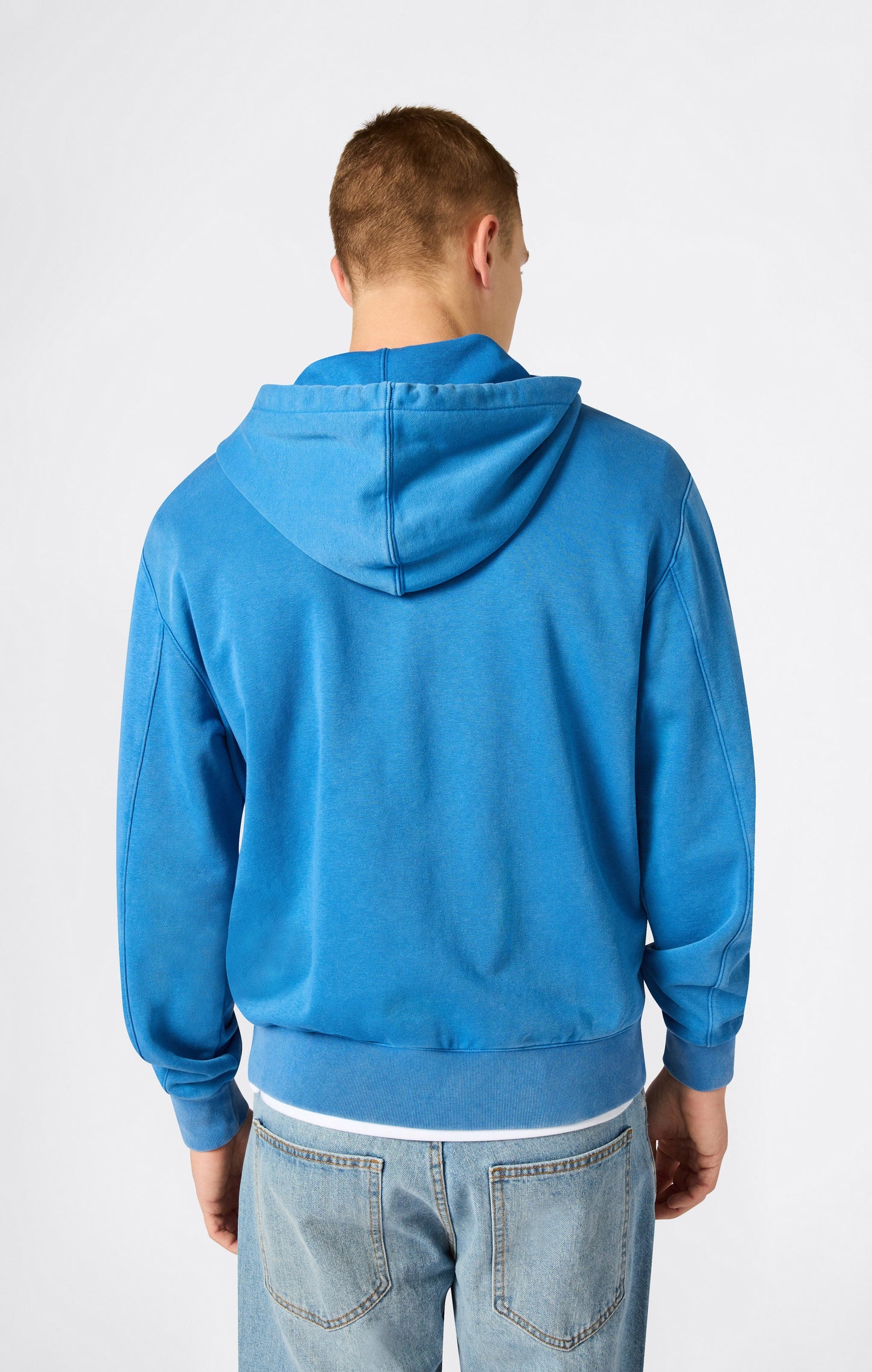 Men's Full Zip Hooded Sweatshirt with Embroidered Logo and Washed Effect Icons