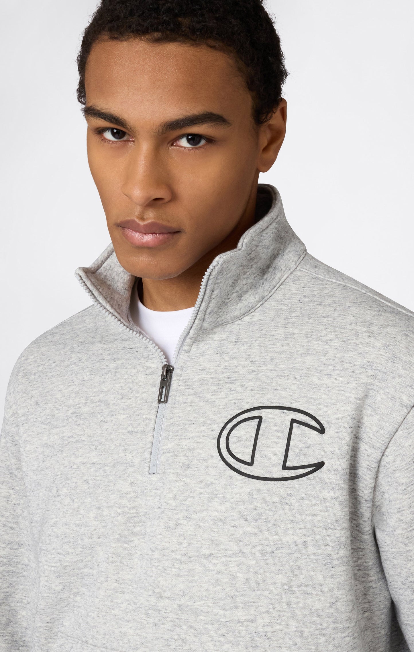 Men's Half Zip Sweatshirt With Brushed Interior And Puff Print Logo