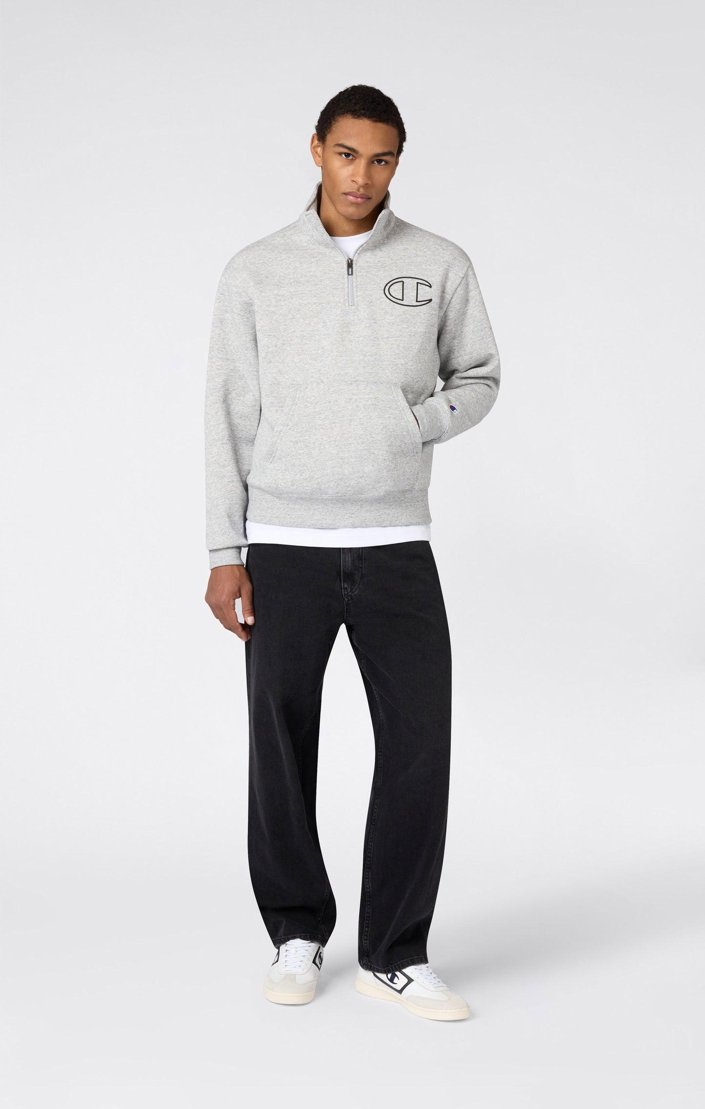 Men's Half Zip Sweatshirt With Brushed Interior And Puff Print Logo