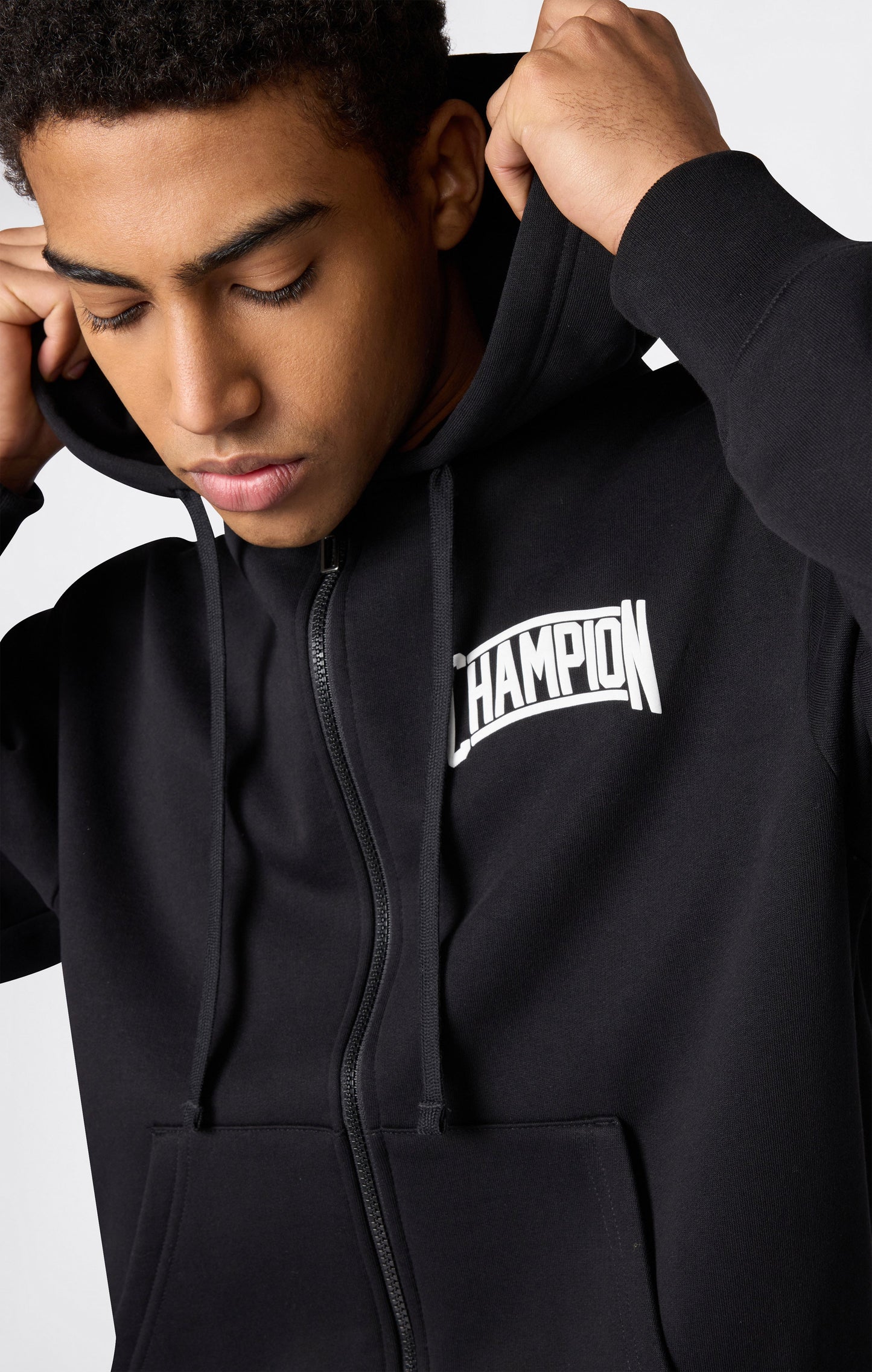 Men's Hooded Full Zip Sweatshirt With Brushed Interior And Puff Print Logo