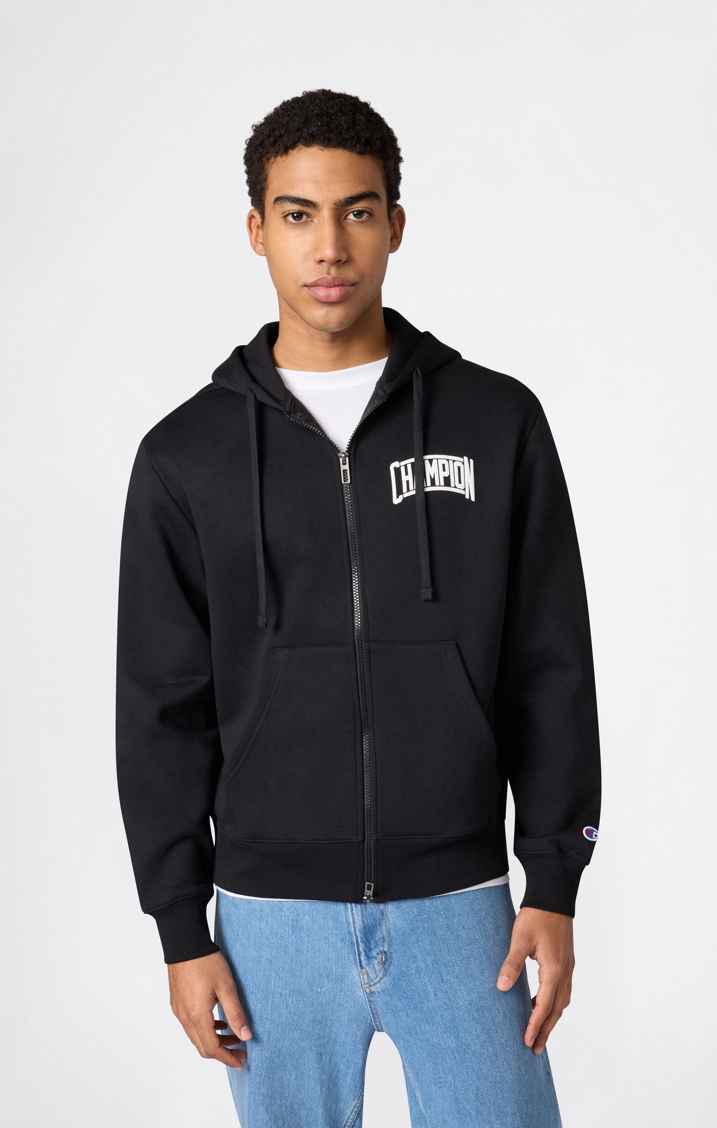 Men's Hooded Full Zip Sweatshirt With Brushed Interior And Puff Print Logo