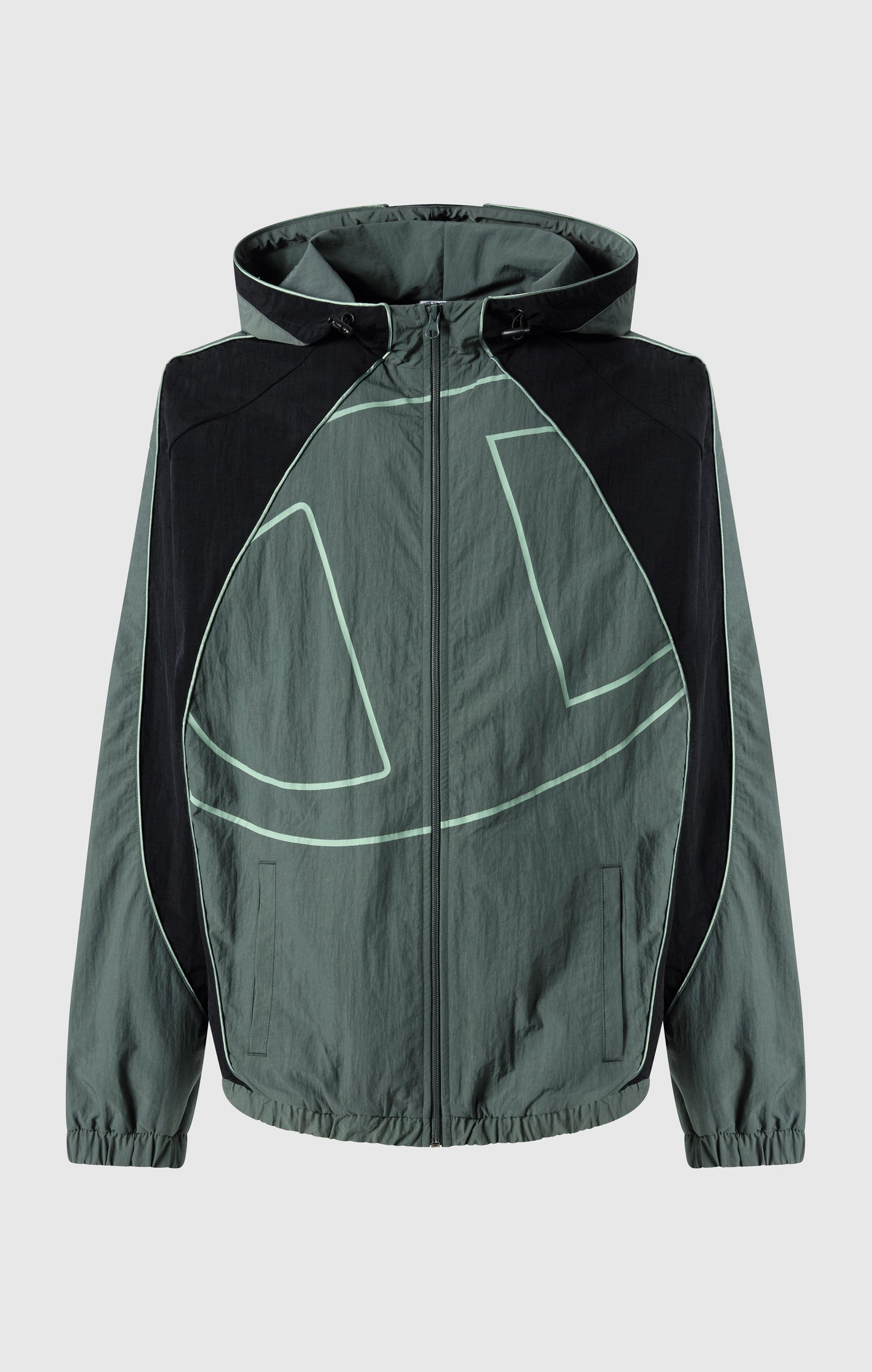Men's Woven Nylon Full-Zip Hooded Track Top Loose Fit