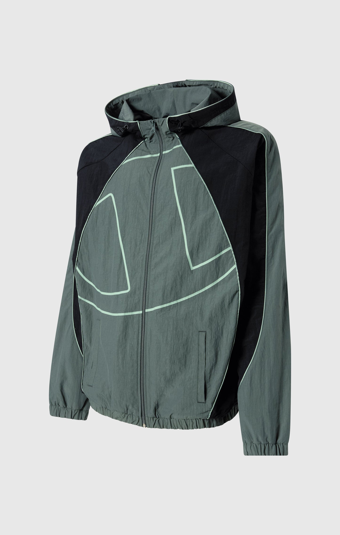 Men's Woven Nylon Full-Zip Hooded Track Top Loose Fit