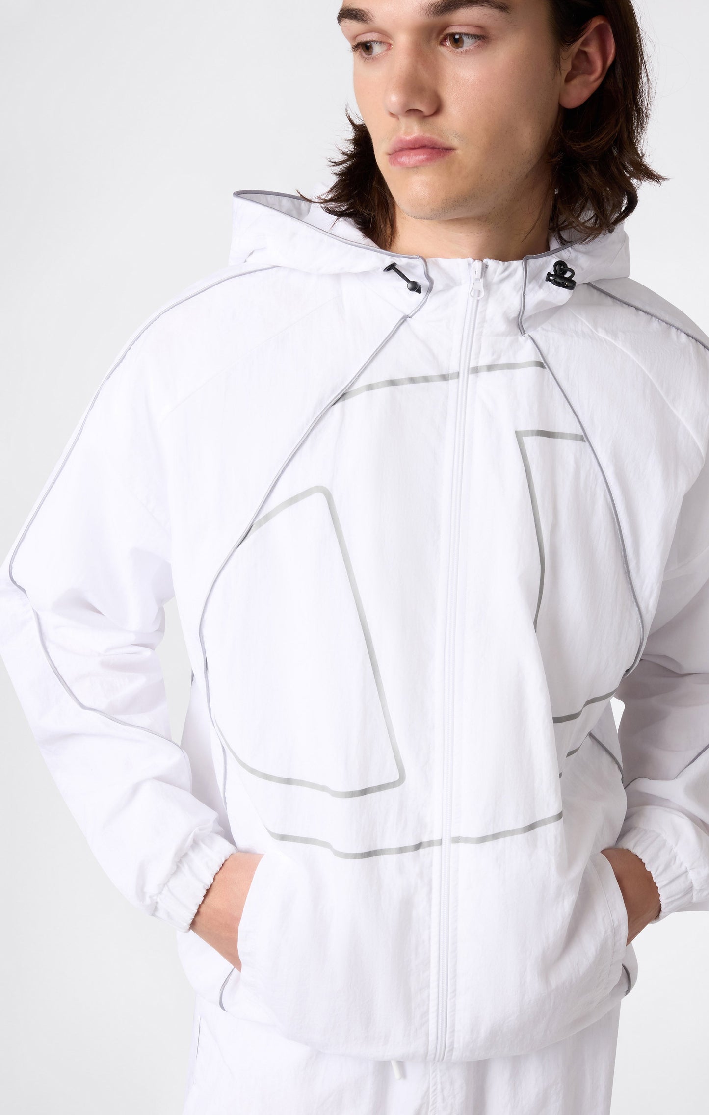 Men's Woven Nylon Full-Zip Hooded Track Top Loose Fit