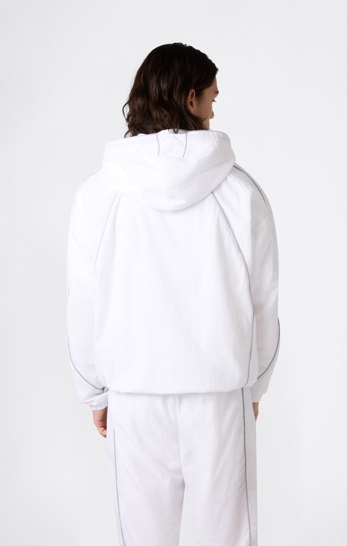 Men's Woven Nylon Full-Zip Hooded Track Top Loose Fit