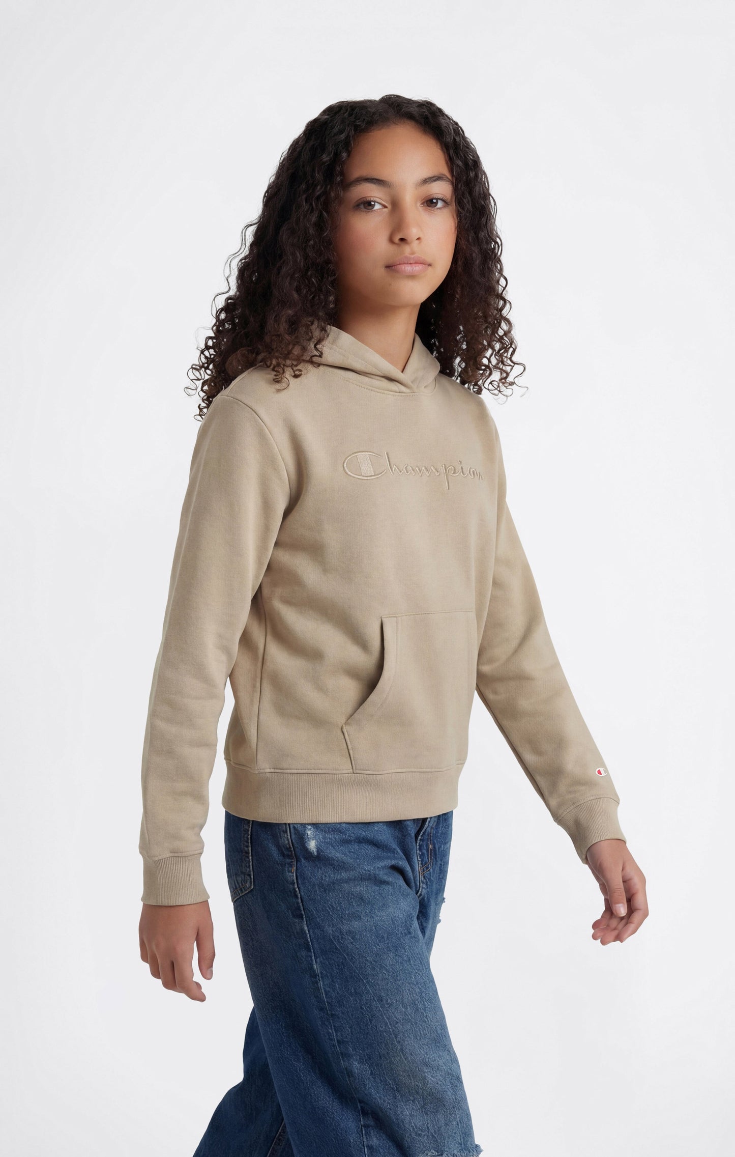 Girls' Lightweight Hooded Sweatshirt with Tonal Embroidered Maxi Logo Icons