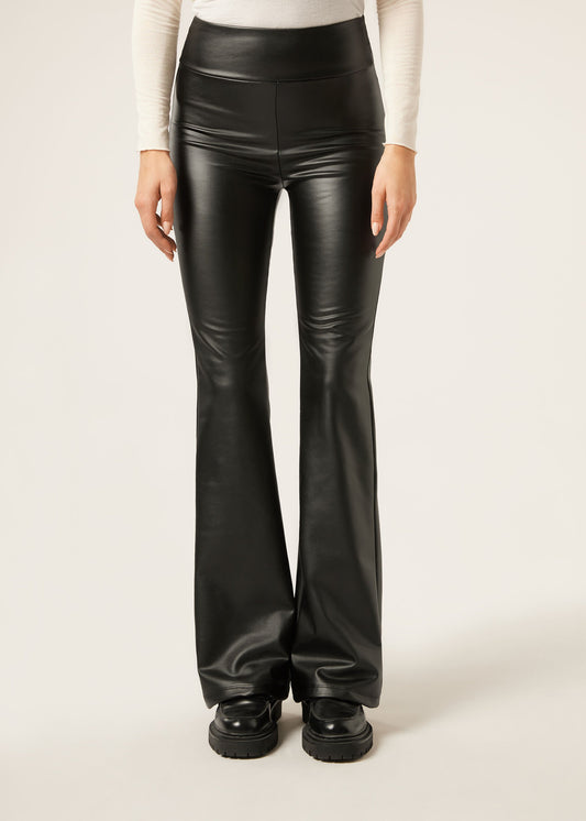 Coated-Effect Thermal Flared Trousers