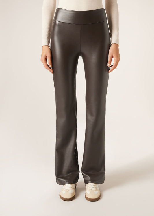 Coated-Effect Thermal Flared Trousers