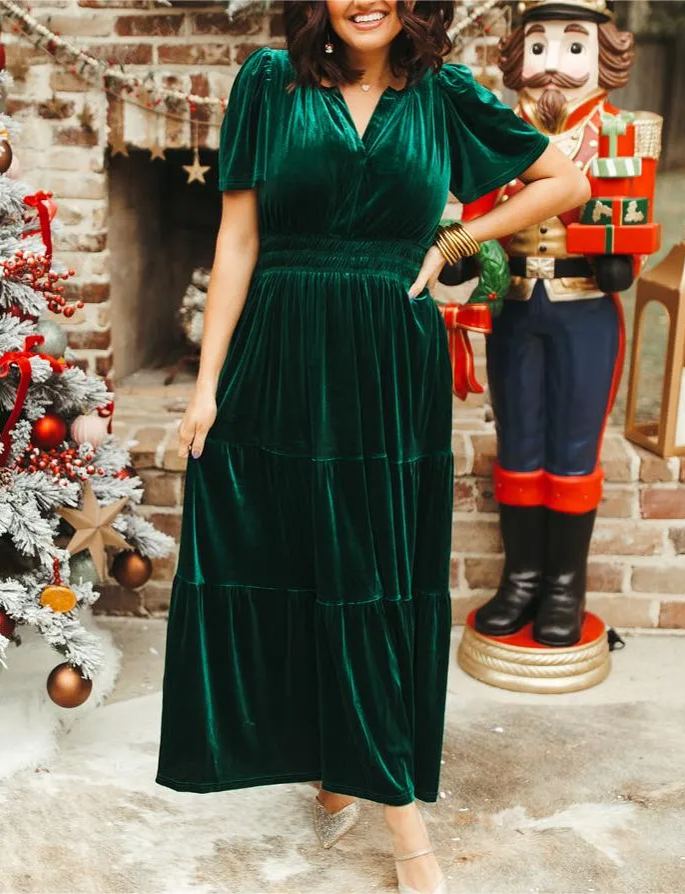 New Women Velvet Tiered Maxi Dress (Buy 2 Free Shipping)